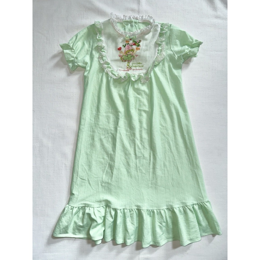 Vtg Strawberry Shortcake Nightgown Kids Girls No Size Tag Lime Chiffon Pit 13.5"